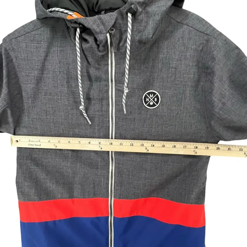 Nomis Ski Snowboard‎ Jacket Mens S Gray Blue Red Hooded Full Zip Parka Winter